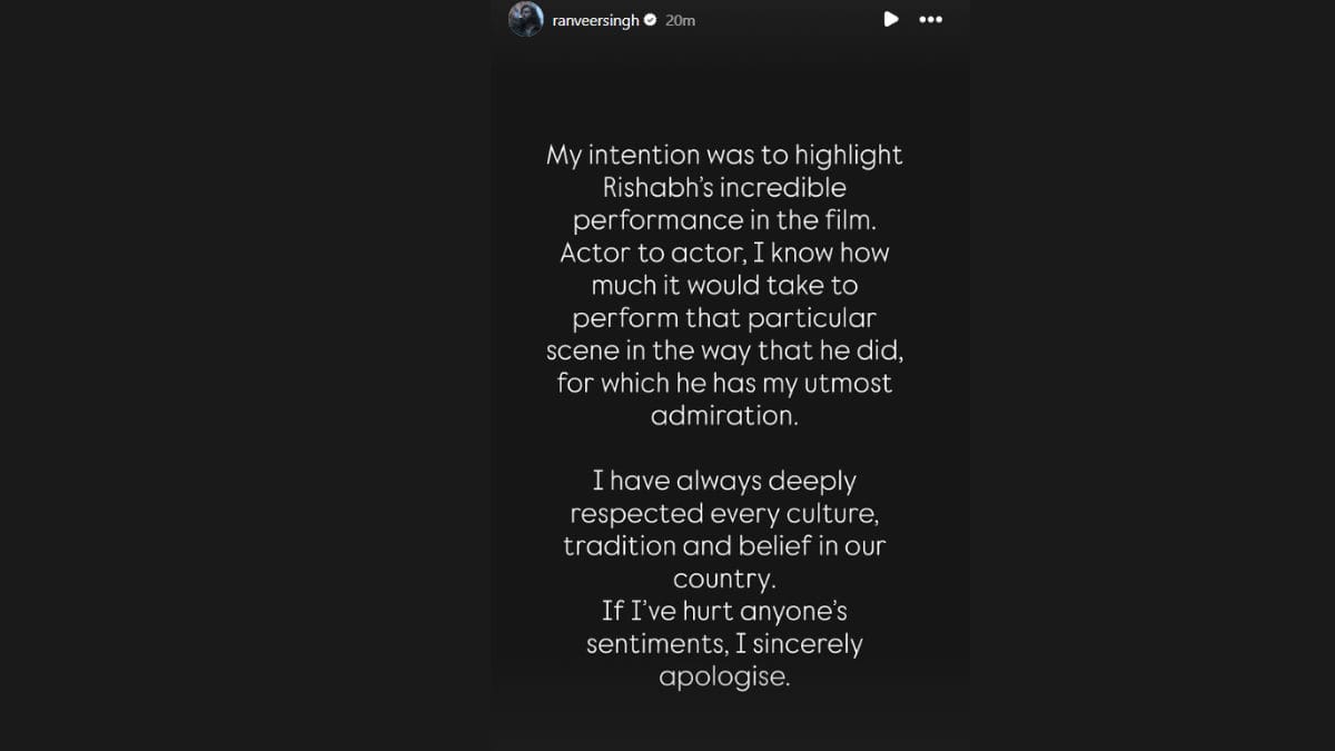 Ranveer Singh'S Public Apology For Kantara Chapter 1 Mockery Sparks Debate 1 ranveer singh instagram story