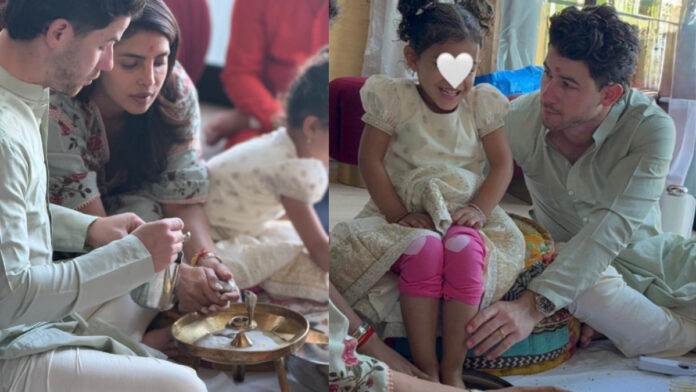 Priyanka Chopra and Nick Jonas wash daughter Malti’s feet during Dussehra Kanya Pujan Priyanka Chopra and Nick Jonas wash daughter Malti’s feet during Dussehra Kanya Pujan